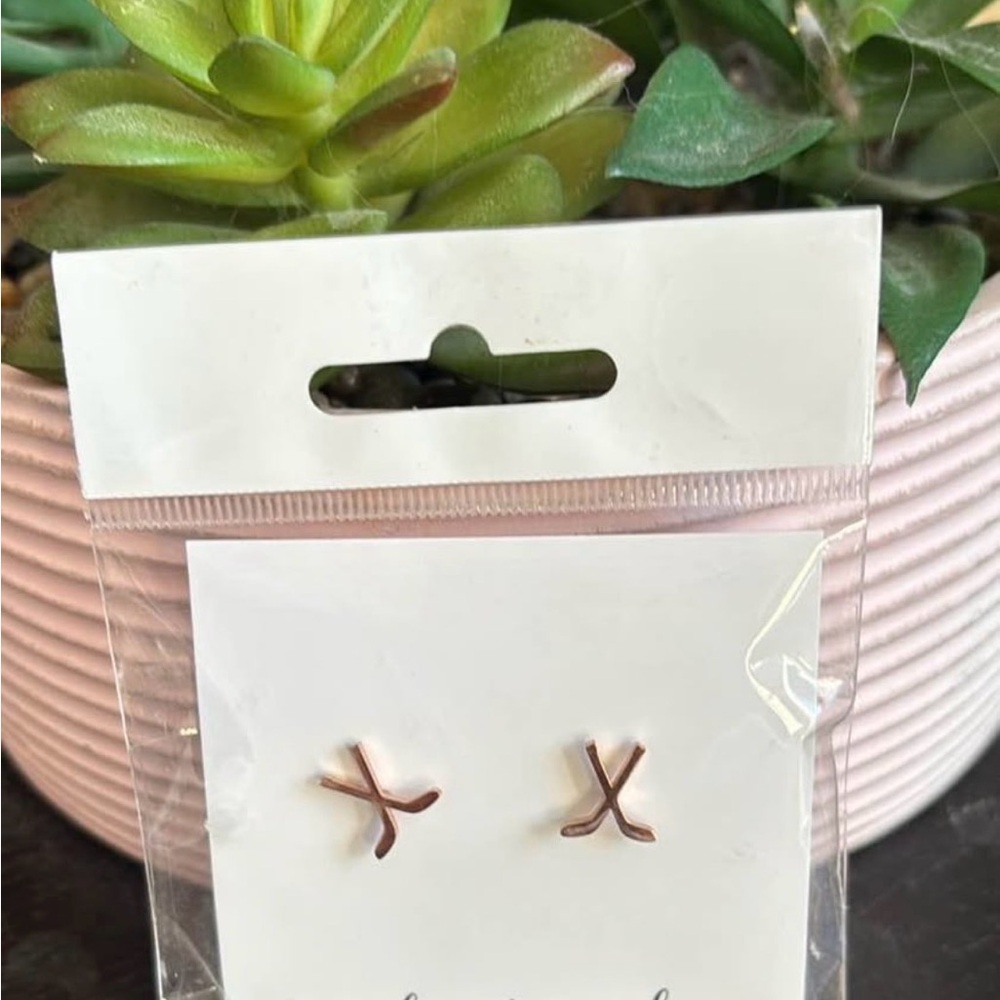 Rose Gold Hockey Stick Stud Earrings